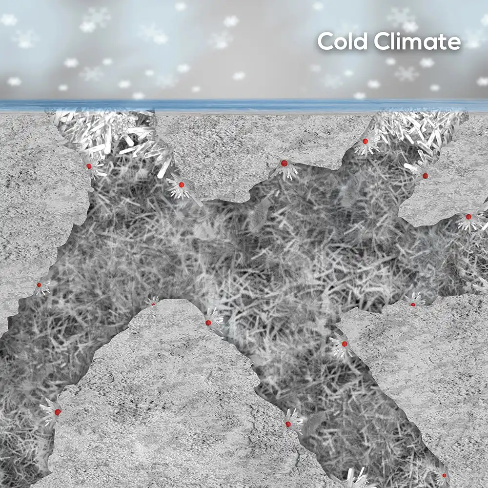 DMC Technology benefits for concrete casting in cold climates, preventing freezing and thermal stress